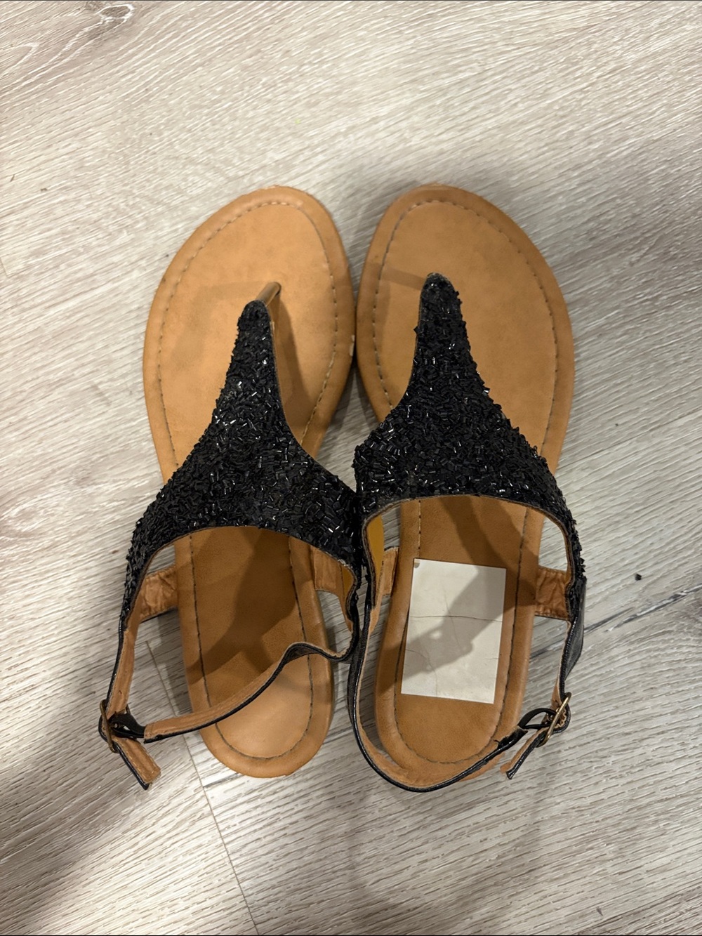 Black Beaded Thong Sandals